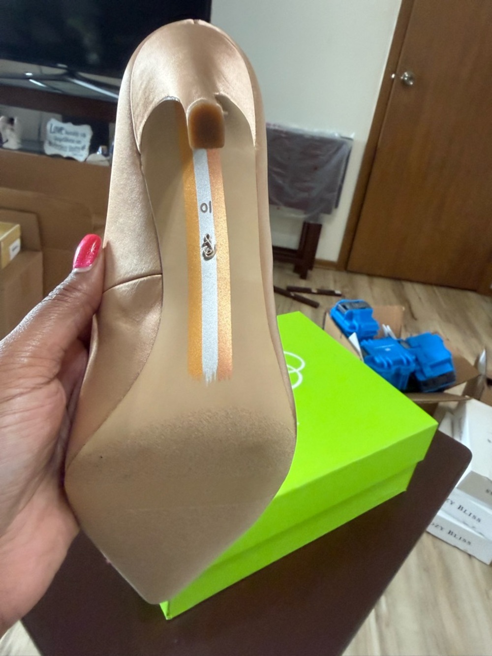 Sam Edelman Blush Satin Pointed-Toe Pump with Crystal Buckle - Picture 9 of 11